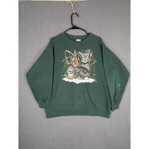 Cotton Grove Sweatshirt Mens XL Green Rabbits Thrashed Vintage 1995